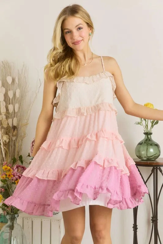 Swiss Dot Ruffled Tiered Mini Dress - Elegant & Playful