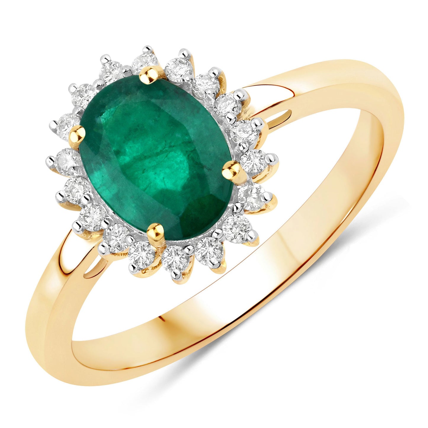 Bague de fiançailles en or jaune 14K avec émeraude zambienne de 1,34 carat et diamants