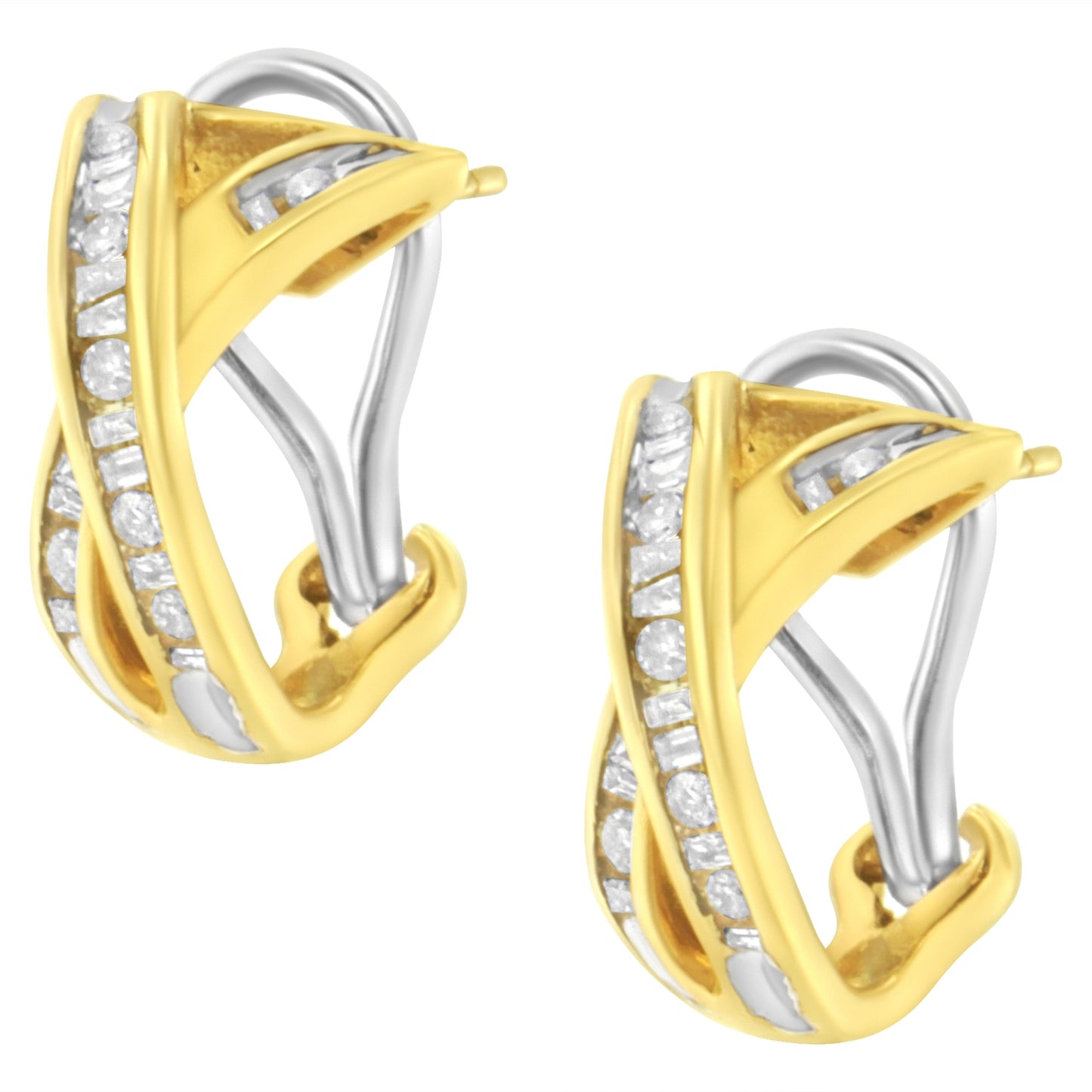 14K Yellow and White Gold Diamond Hoop Earrings