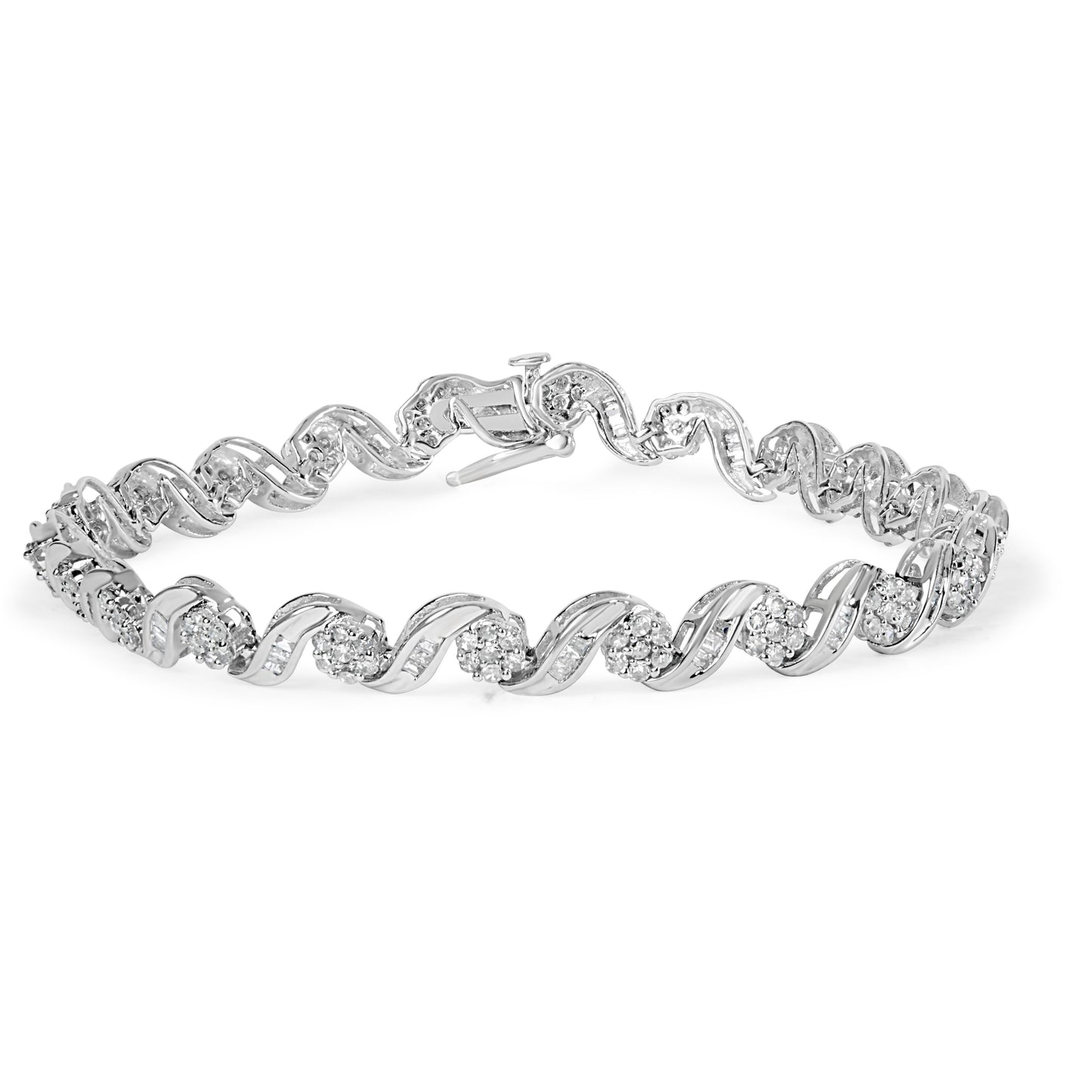 10K White Gold Diamond Floral Design Bracelet - 2.00 Cttw