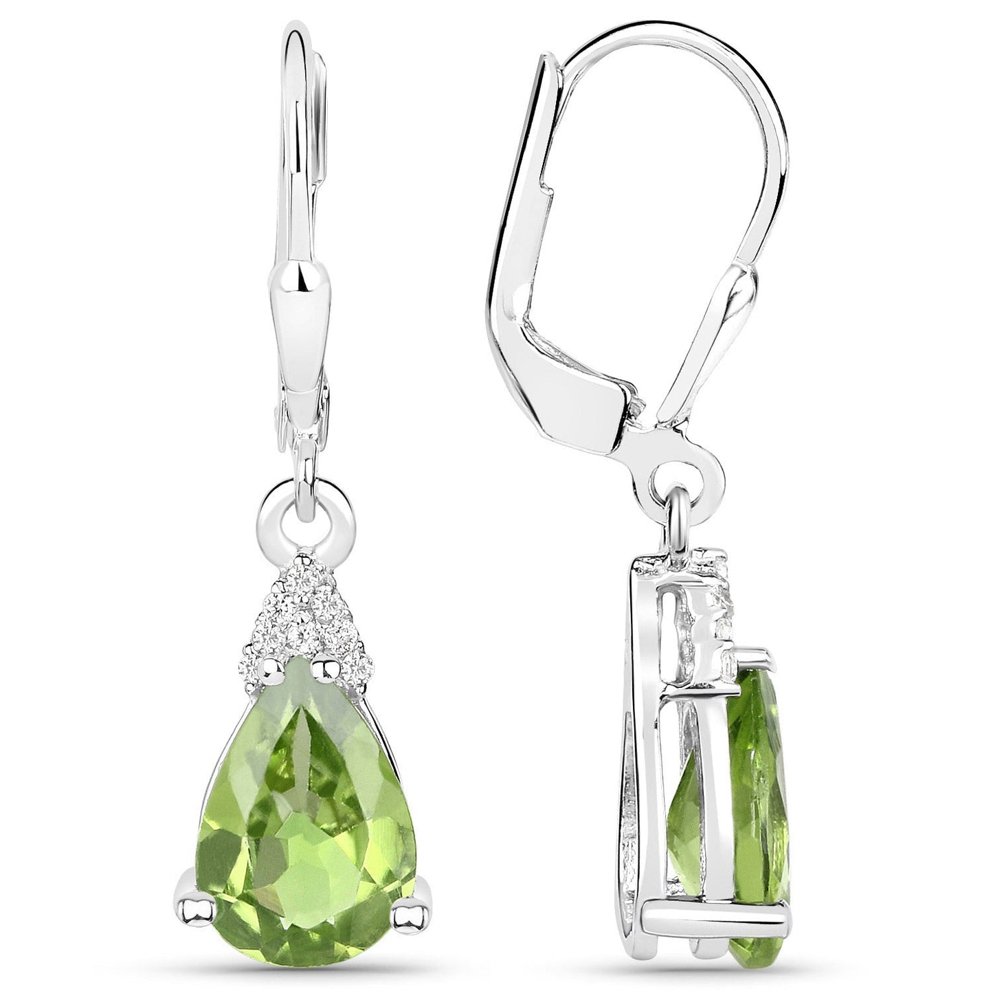 Boucles d'oreilles en péridot véritable de 2,80 carats et zircon blanc