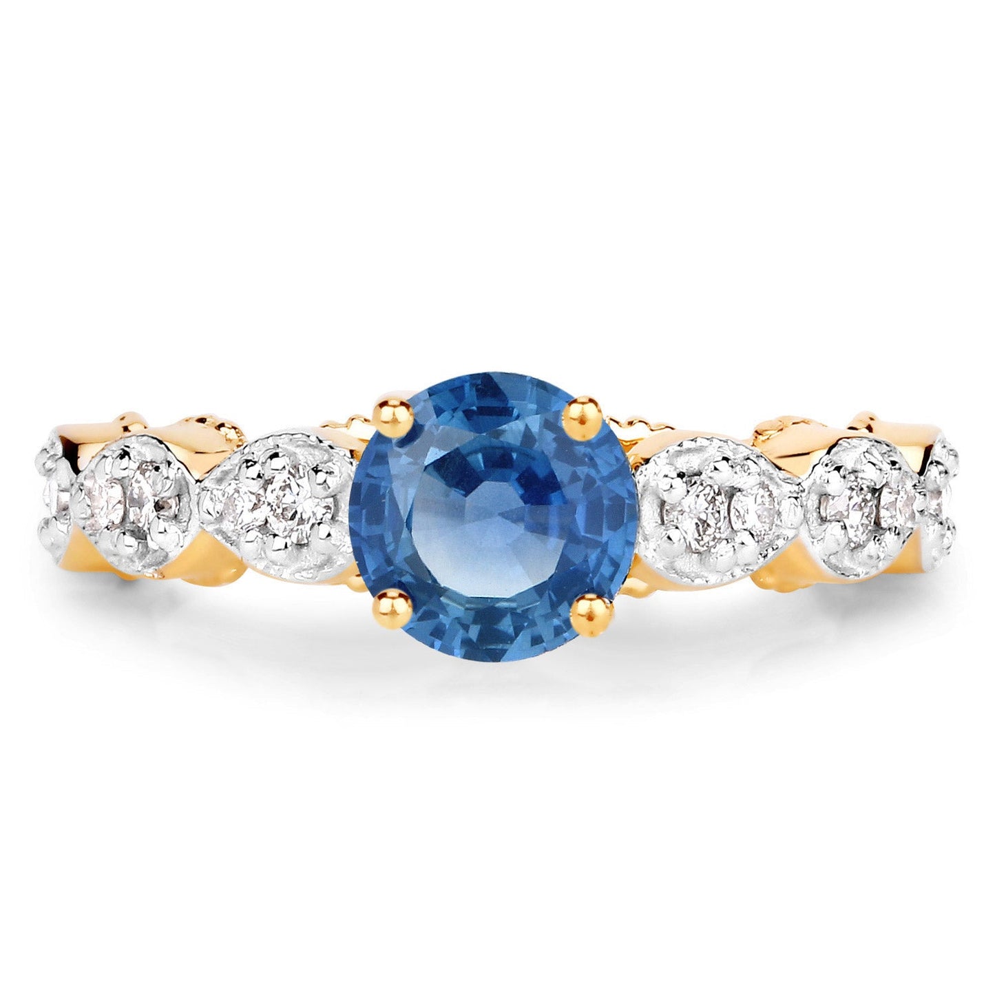 1.27 Carat Blue Sapphire and Diamond 14K Yellow Gold Engagement Ring