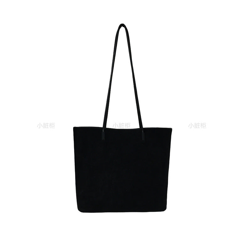 Retro Suede-Like Fabric Handheld Shoulder Tote Bag