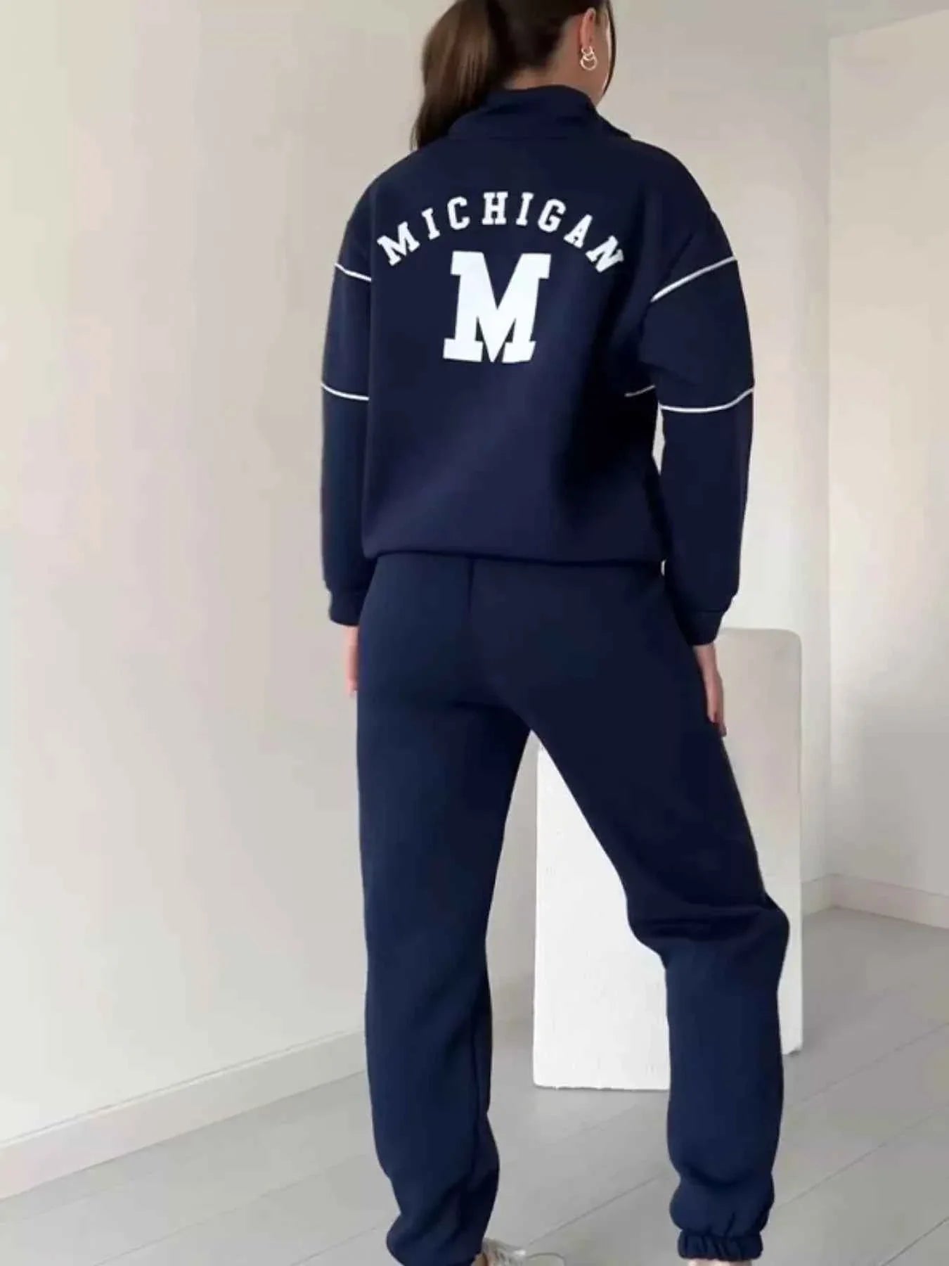 Plus Size Striped Quarter Zip Top and Pants Set
