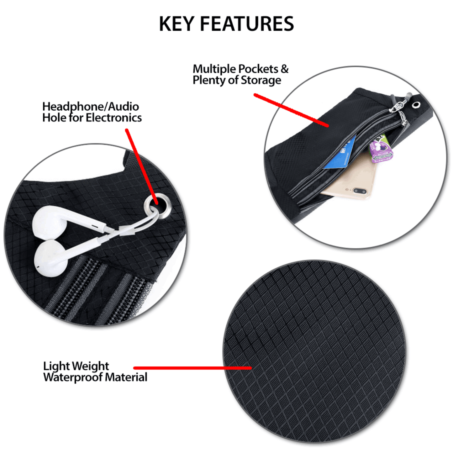 XGear Fitness Sac Banane Étanche pour Course et Voyage