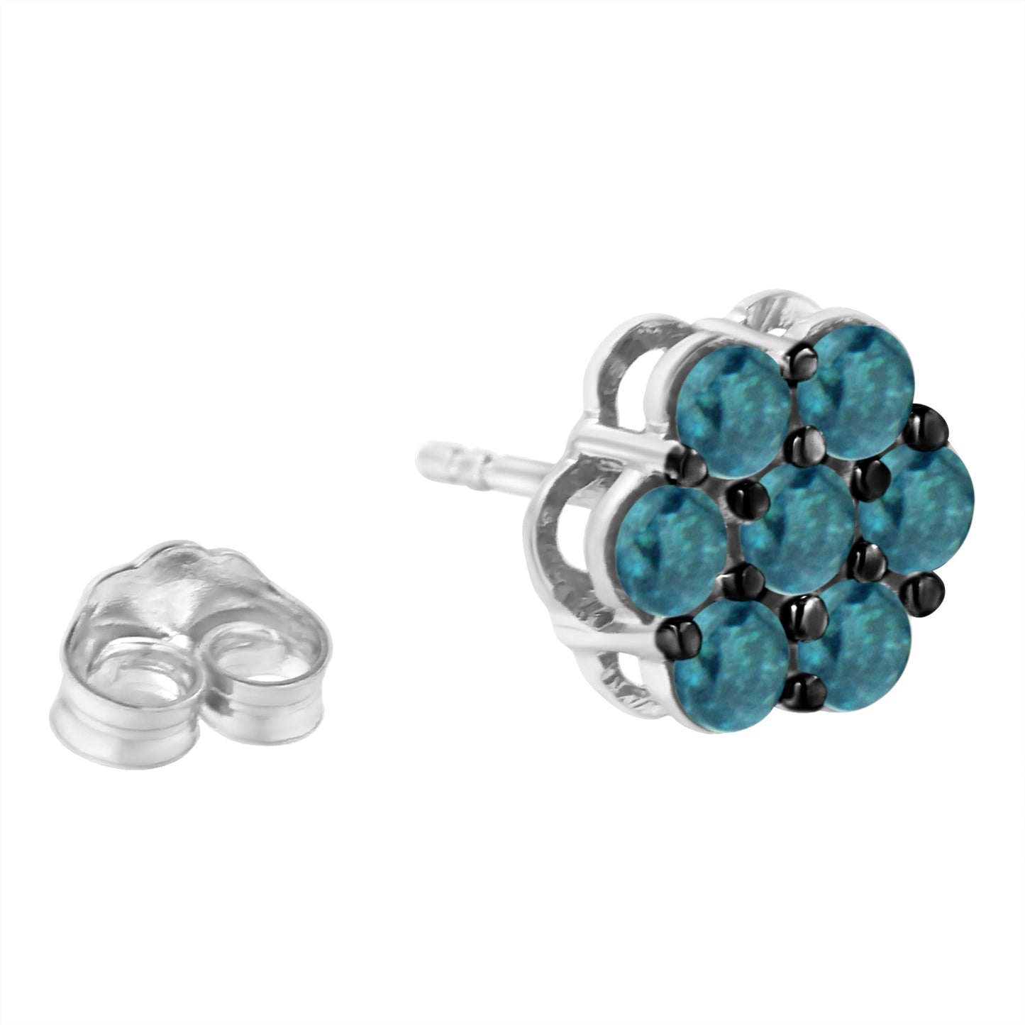 Boucles d'oreilles en argent sterling avec diamants bleus floraux