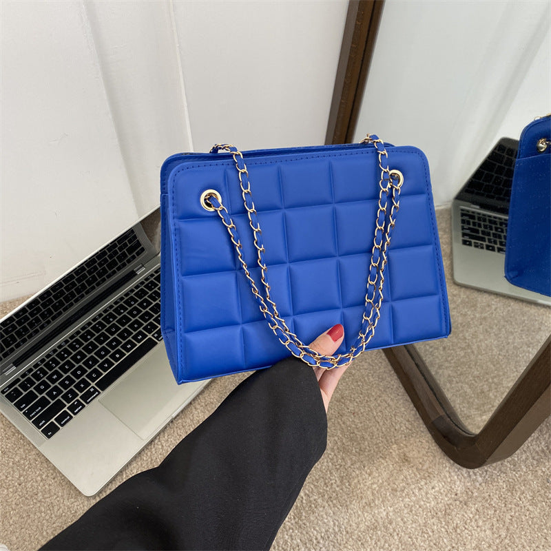 Plaid Diamond-Pattern Embroidered Shoulder Bag for Women