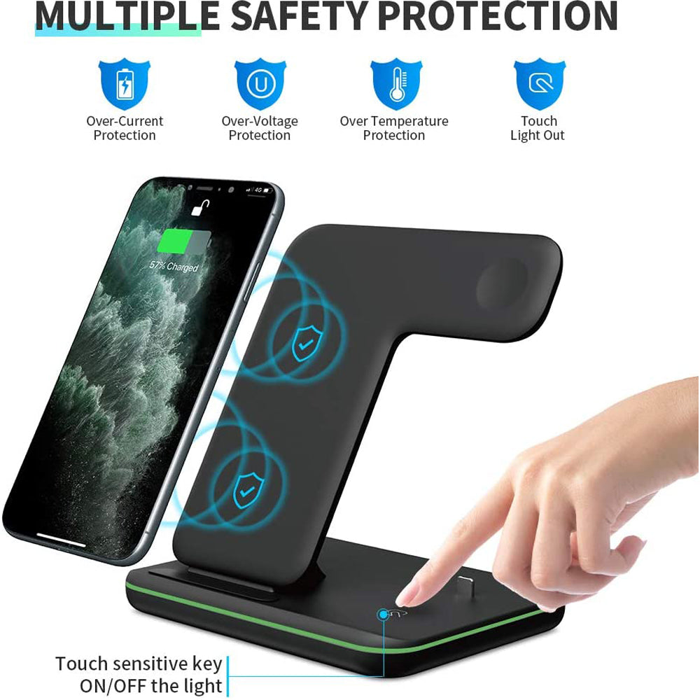 Support de charge sans fil 3-en-1 pour mobile, montre et écouteurs