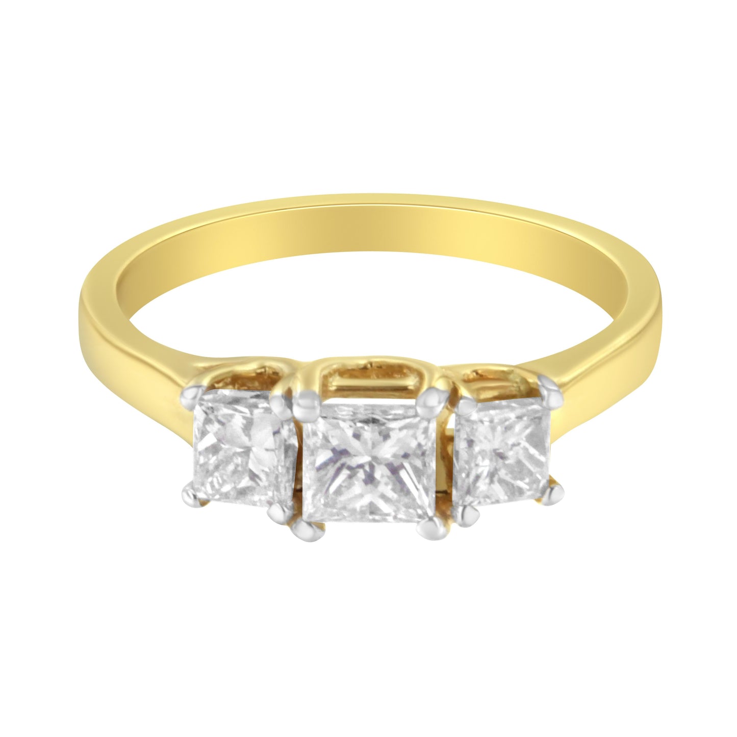 Bague en or jaune 10K avec diamants taille princesse à trois pierres - Taille 6