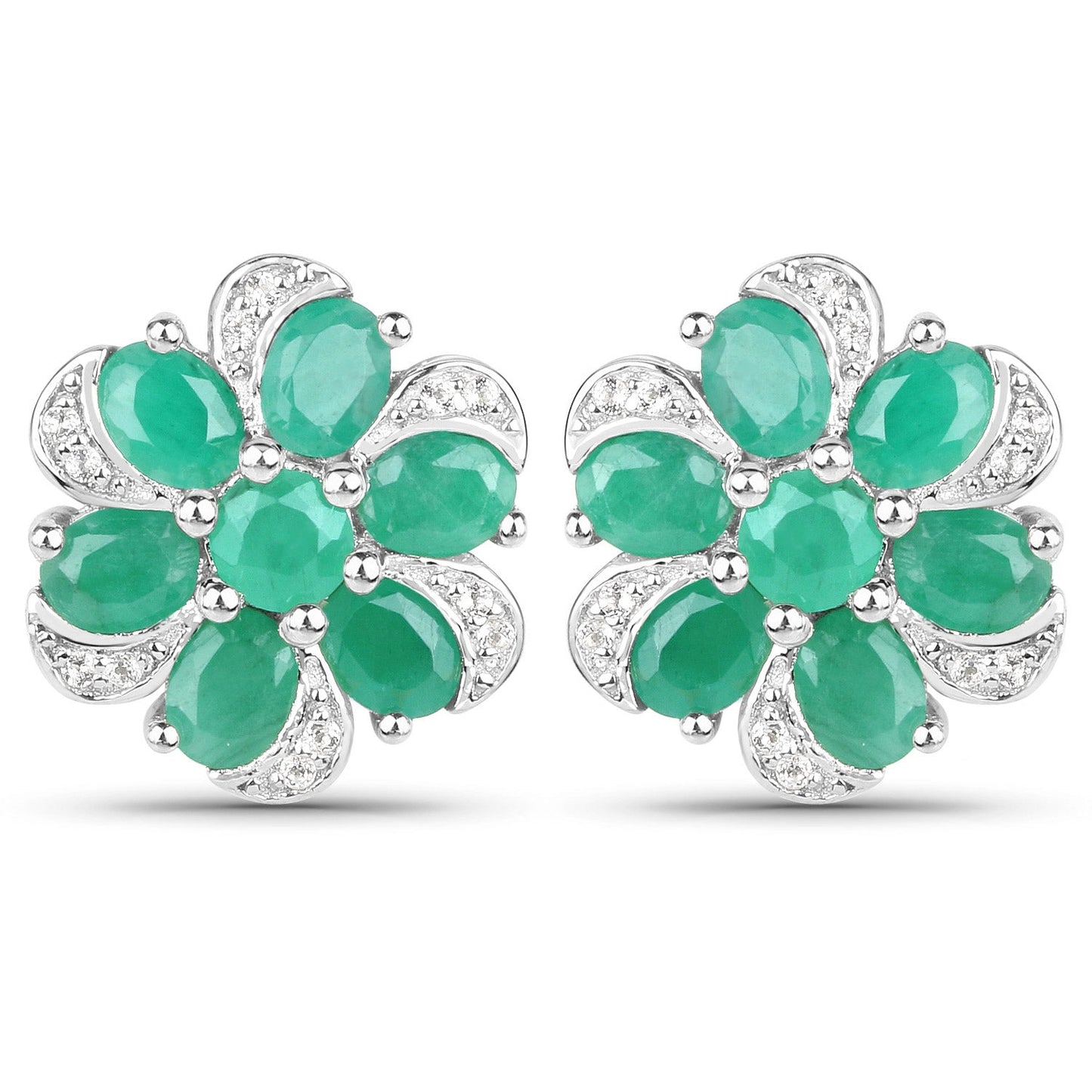 Conjunto de Joyería de Esmeralda y Topacio Blanco de 7.84 Quilates en Plata de Ley