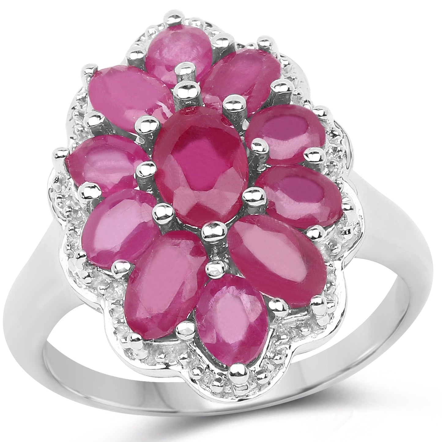 Anillo de Plata de Ley con Rubí Lleno de Vidrio de 3.05 Quilates Elegante