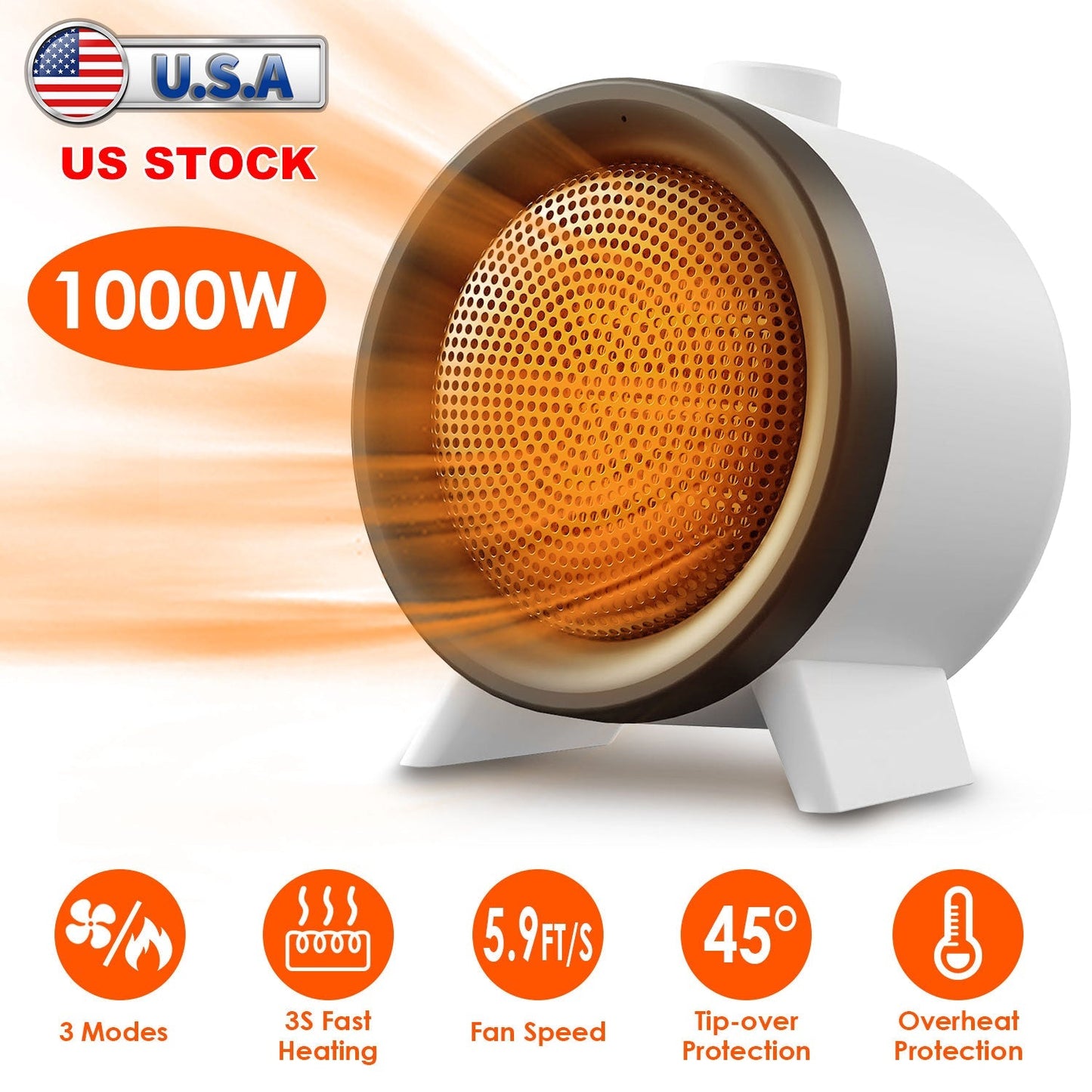 Gbruno 1000W Ceramic Electric Space Heater - Fast Heating & Safety Features