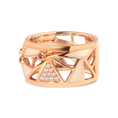 Anillo de banda de cigarro de diamante y turmalina rosa de oro rosa de 14 quilates