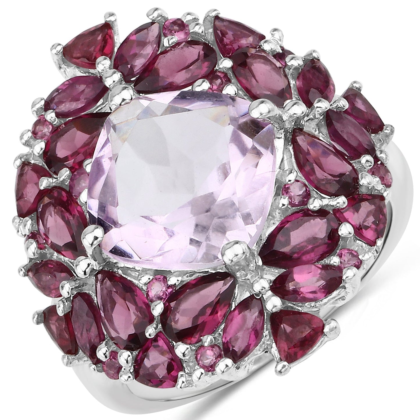 Bague en argent sterling avec améthyste rose et rhodolite de 8,19 carats