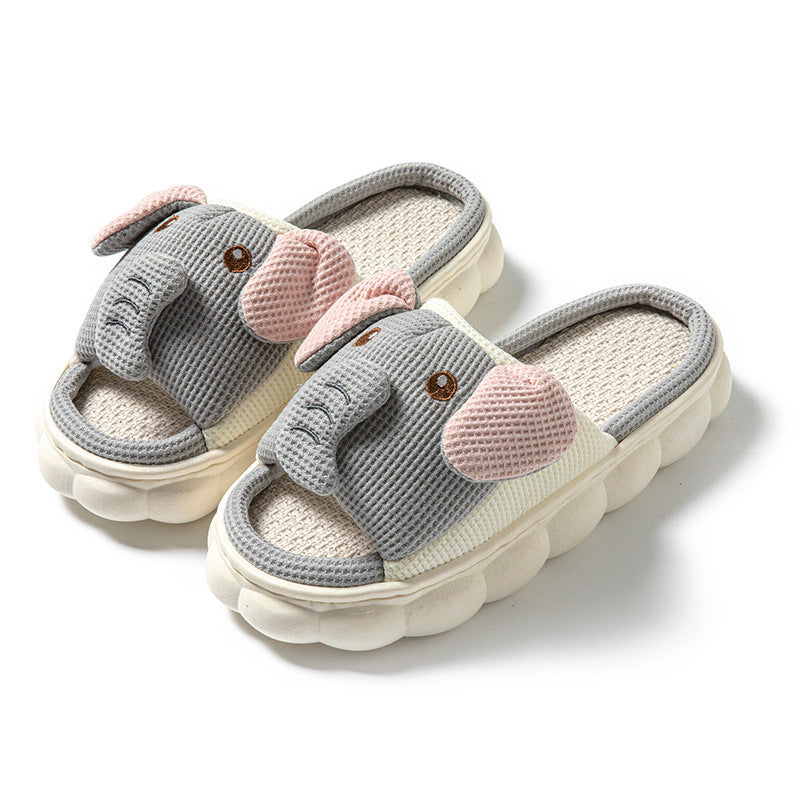 Couples Open Toe Animal Linen Slippers