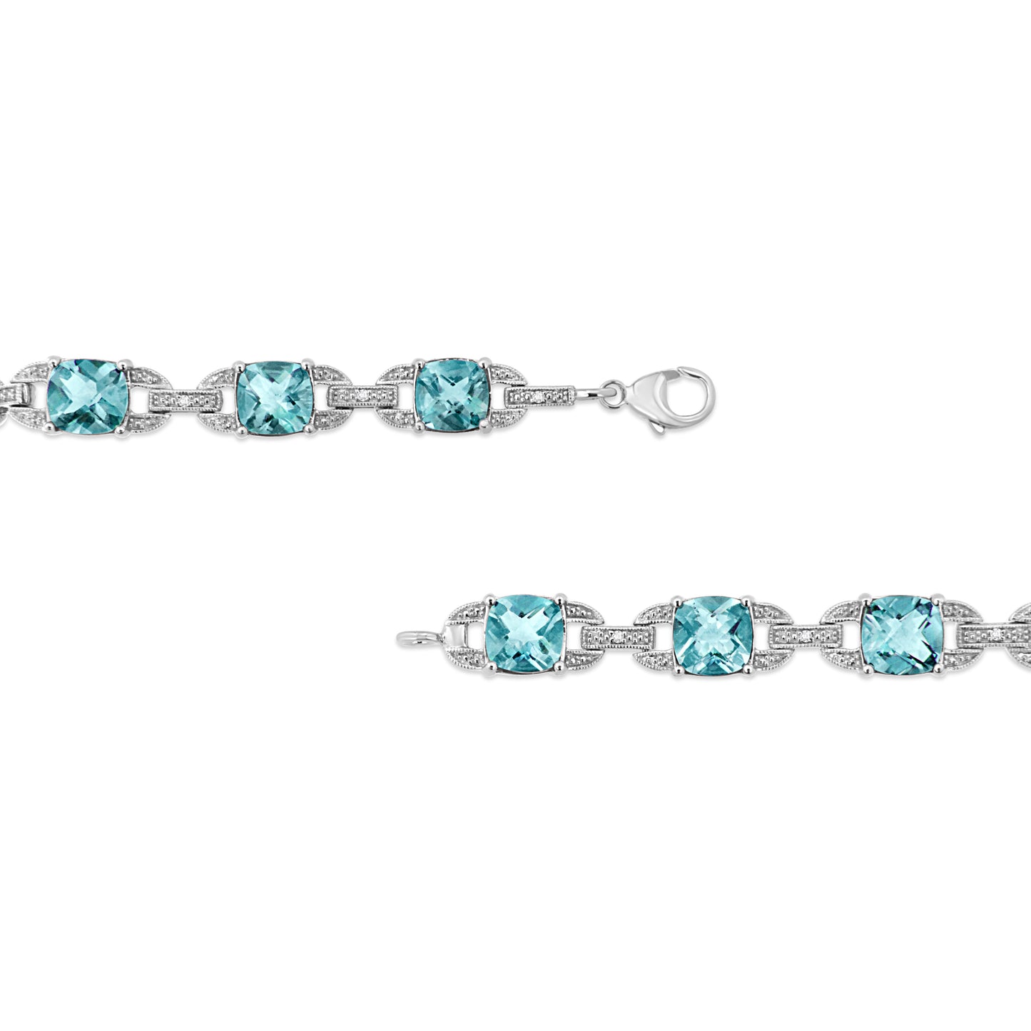Bracelet de tennis en argent sterling .925 avec topaze bleue et diamants - 7"