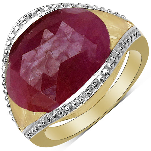 14K Yellow Gold Plated Pink Sapphire & White Diamond Ring