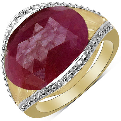 14K Yellow Gold Plated Pink Sapphire & White Diamond Ring
