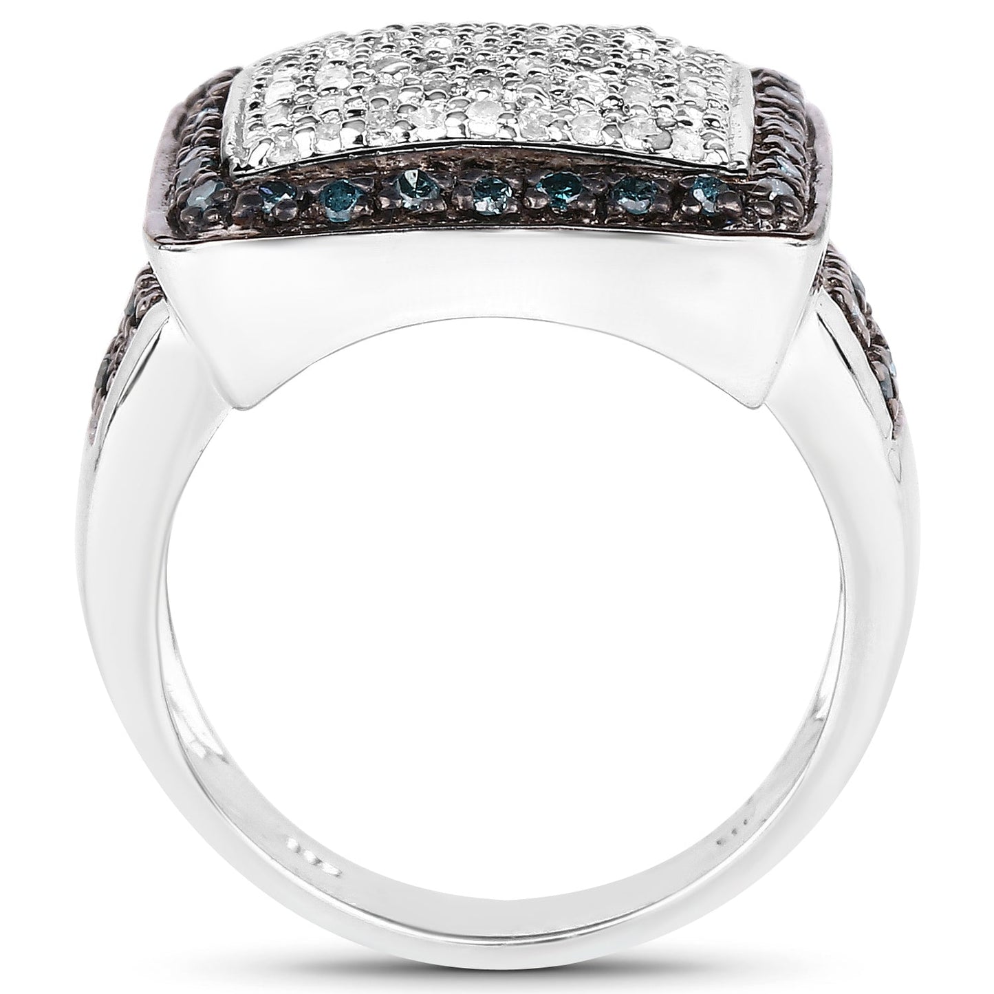 Bague en argent sterling avec diamants blancs et bleus de 0,64 carat