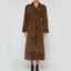 Manteau long en suède vintage à double boutonnage avec ceinture