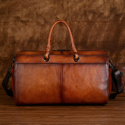 Handmade Retro Leather Satchel Bag with Large Capacity