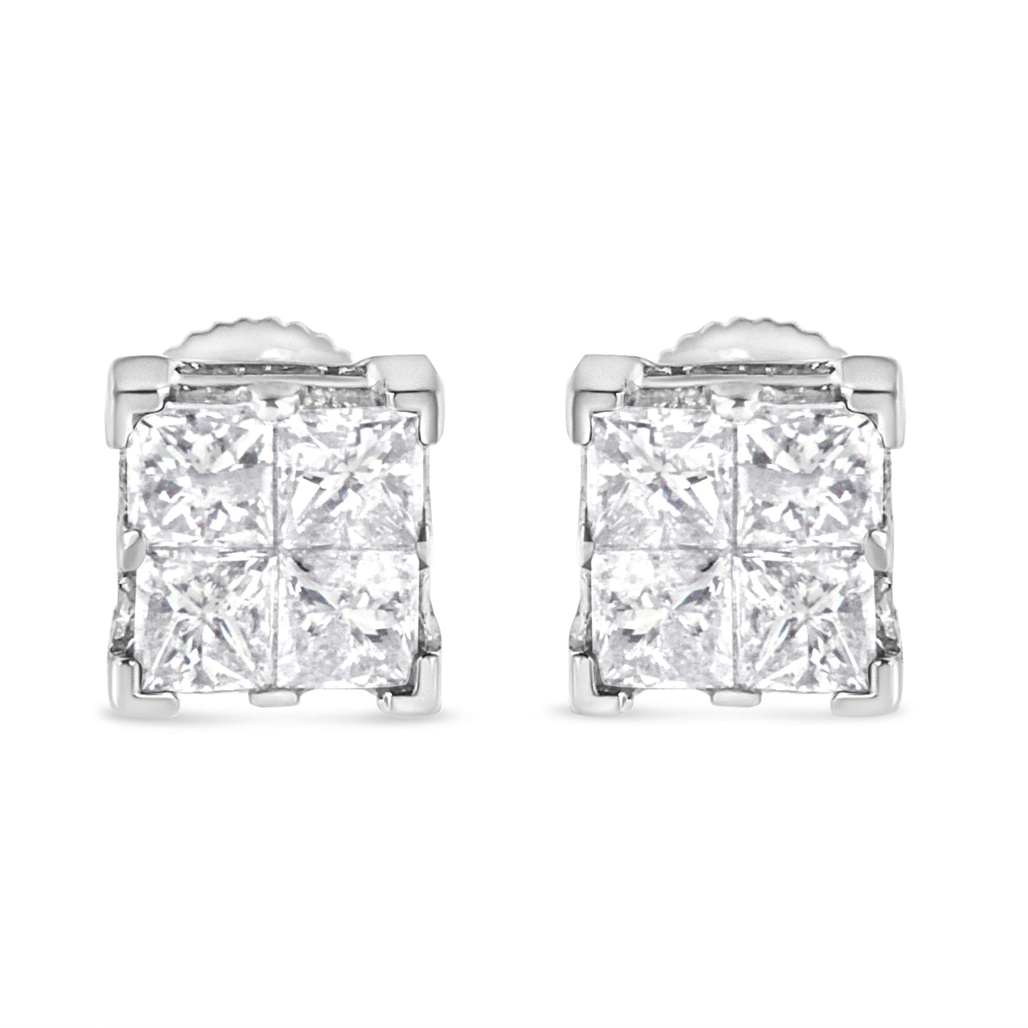10K White Gold Princess-Cut Diamond Square Stud Earrings