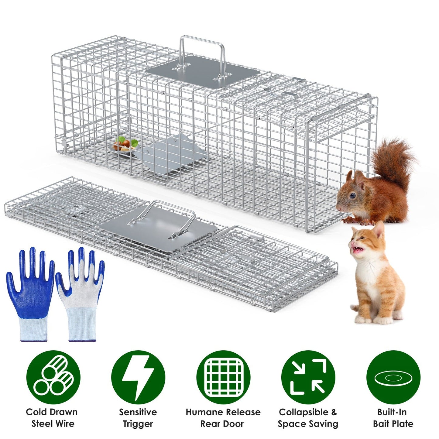 Trampa Humana para Animales Vivos - 27x7.5x8in Trampa de Acero Plegable