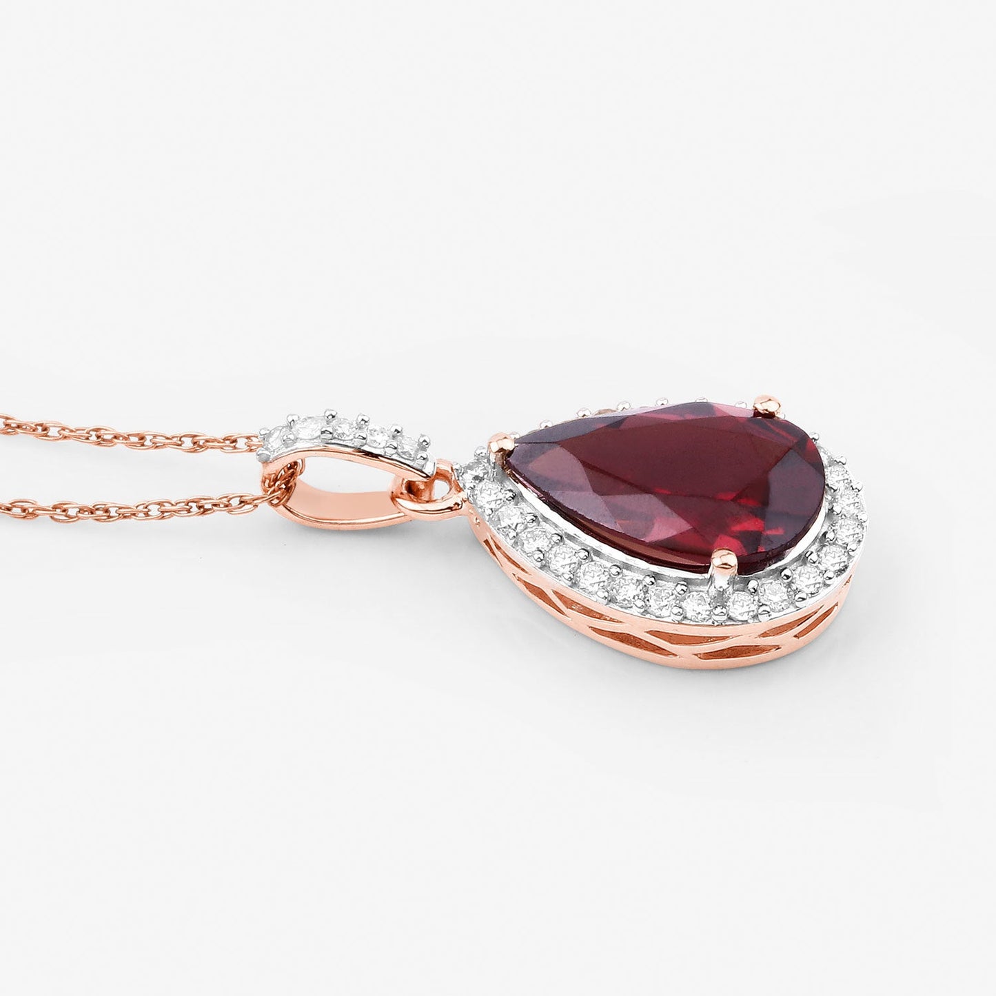 Pendentif en rhodolite véritable de 3,29 carats et diamants blancs en or rose 14K
