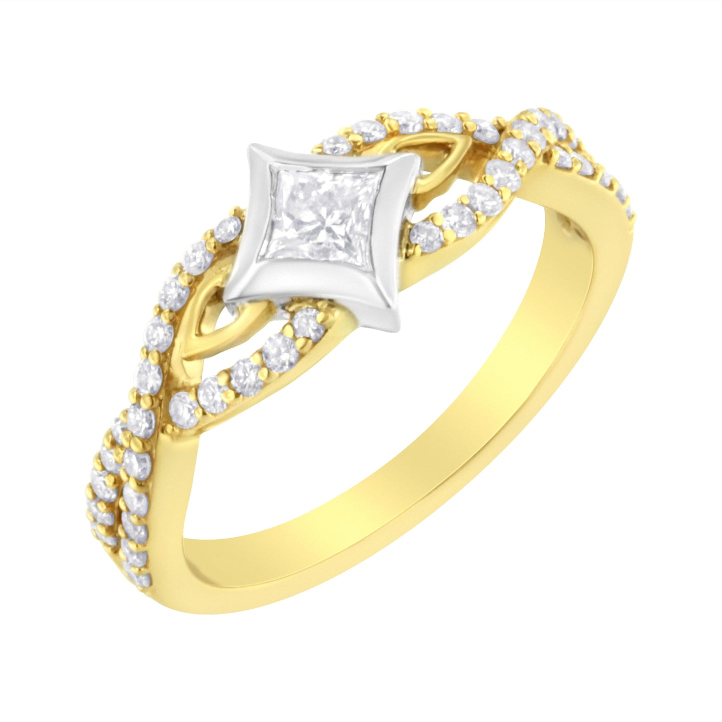 Anillo de Compromiso de Diamante en Forma de Cometa y Shank Torcido de 10K en Dos Tonos