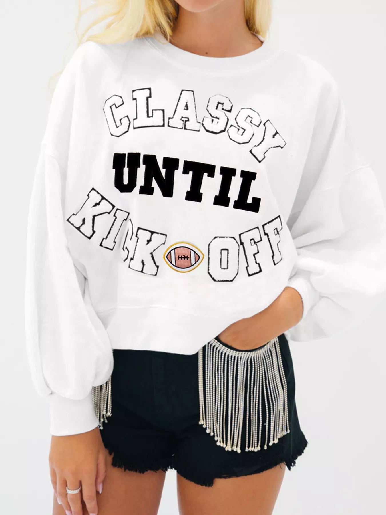 Sudadera suelta con parches de letras de felpa