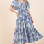 Floral Tie Waist Flutter Sleeve Tiered Dress for Women
