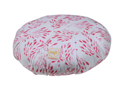 Round Zafu Yoga Meditation Pillow - White Dainty Leaves