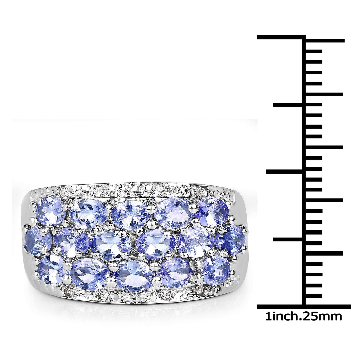Anillo de plata esterlina con tanzanita genuina de 2.76 quilates y topacio blanco