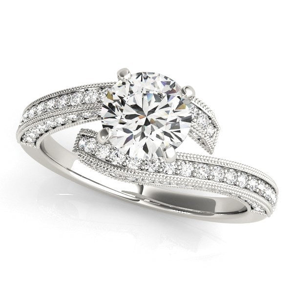 14k White Gold Round Diamond Bypass Engagement Ring