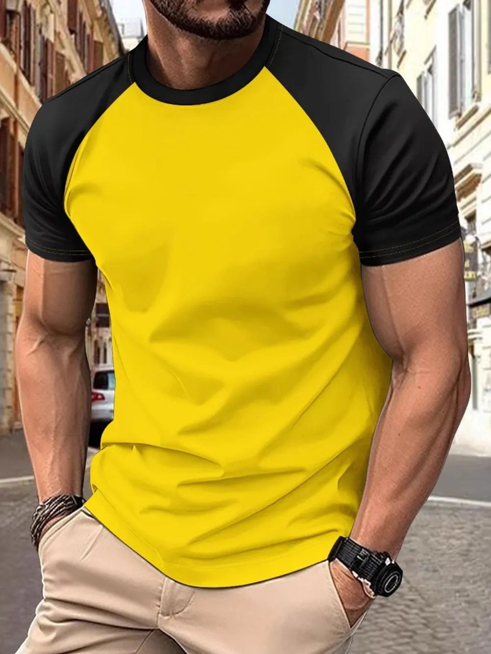 Men's Plus Size Round Neck Contrast T-Shirt