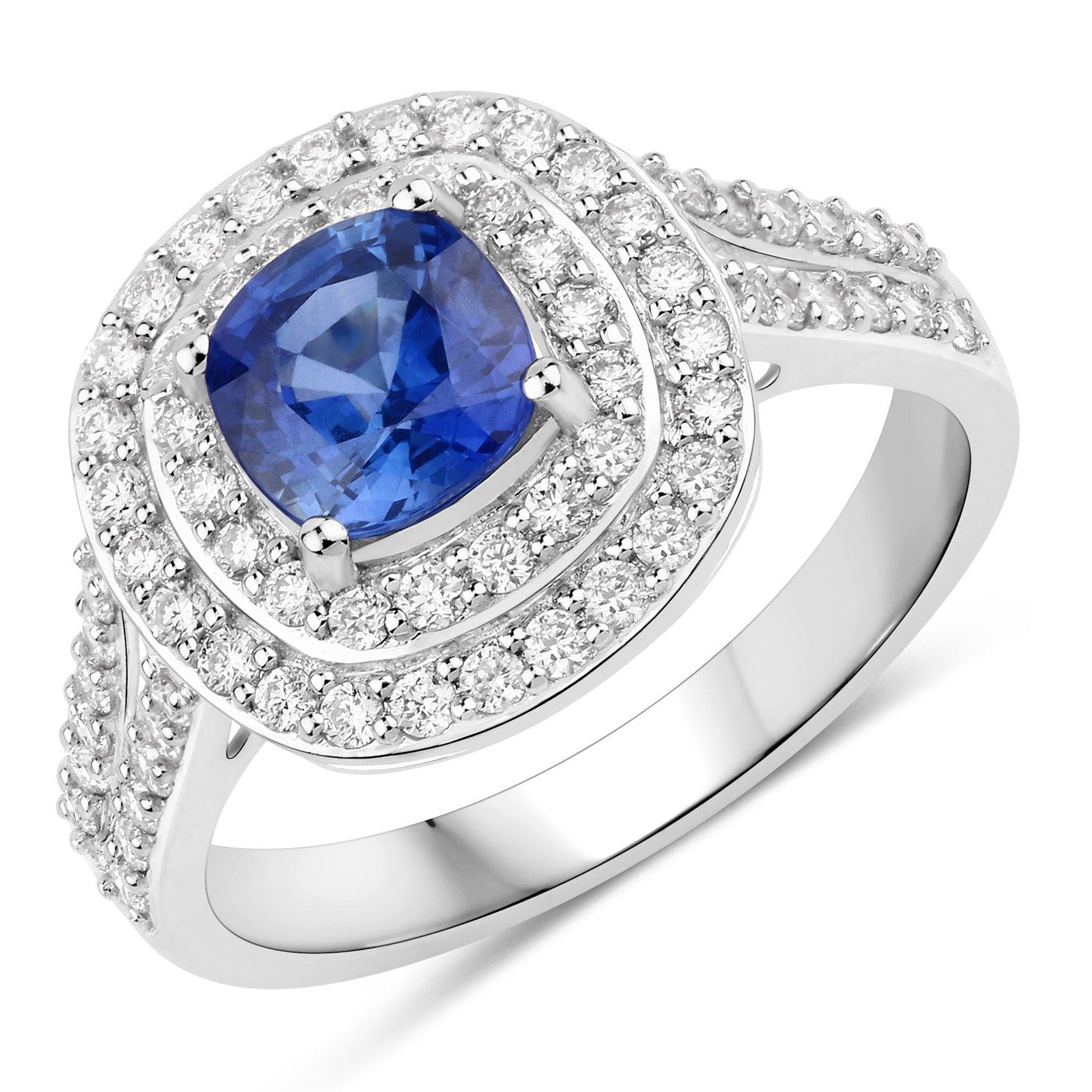 Anillo de Compromiso de Zafiro Azul y Diamante de 1.96 Quilates en Oro Blanco de 18K