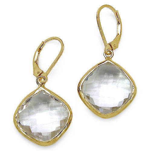 Pendientes Colgantes de Cuarzo Cristal Baño de Oro de 14K
