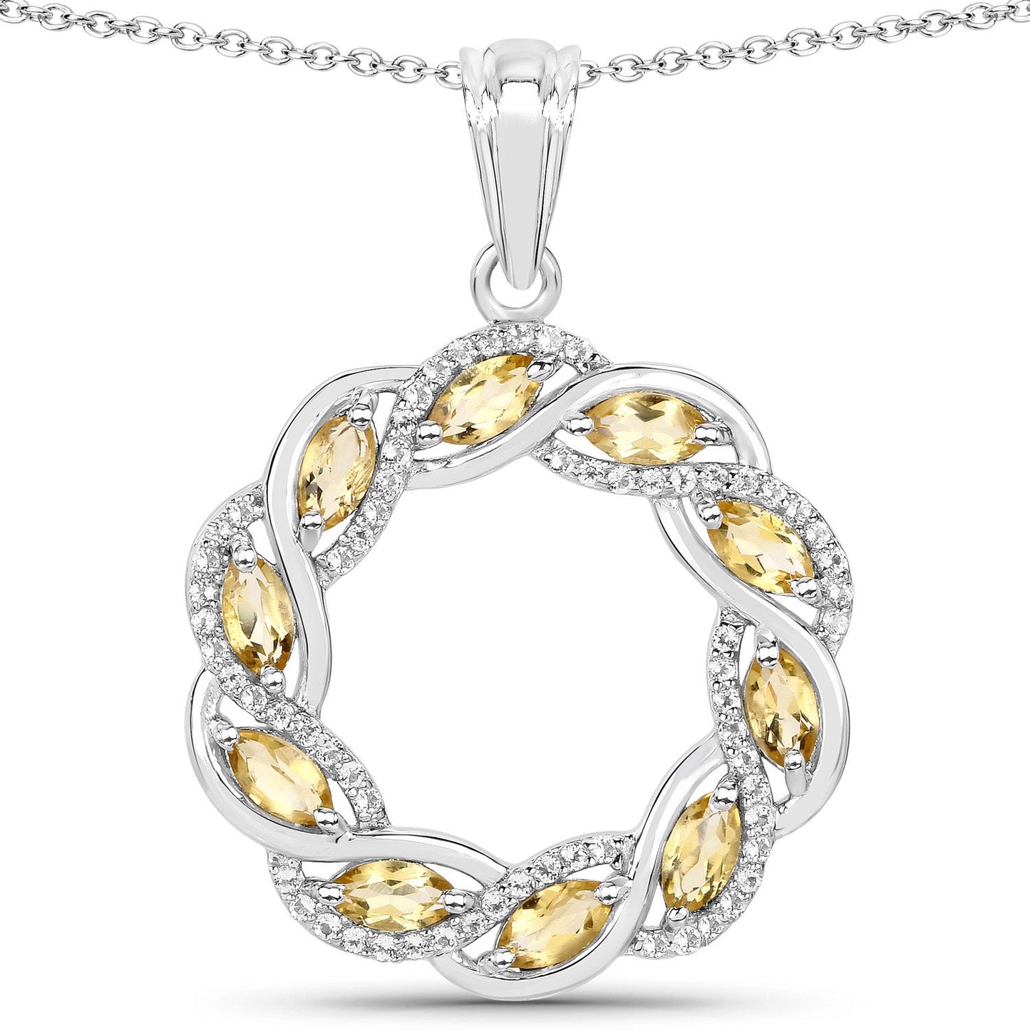1.73 Carat Genuine Citrine & White Topaz Sterling Silver Pendant
