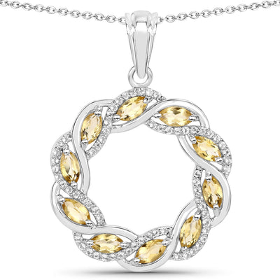 1.73 Carat Genuine Citrine & White Topaz Sterling Silver Pendant