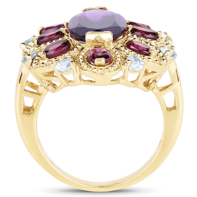 Bague cocktail en plaqué or jaune 14K avec améthyste et topaze