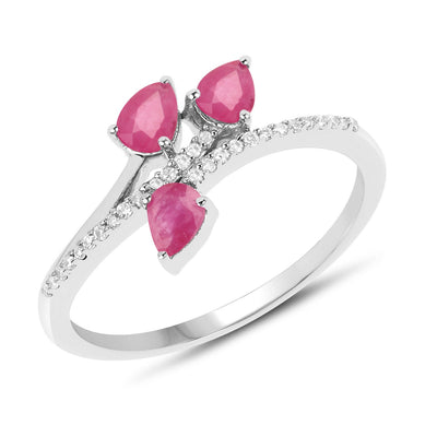 Anillo de Compromiso de Rubí y Diamante de 0.68 Quilates en Oro Blanco de 14K