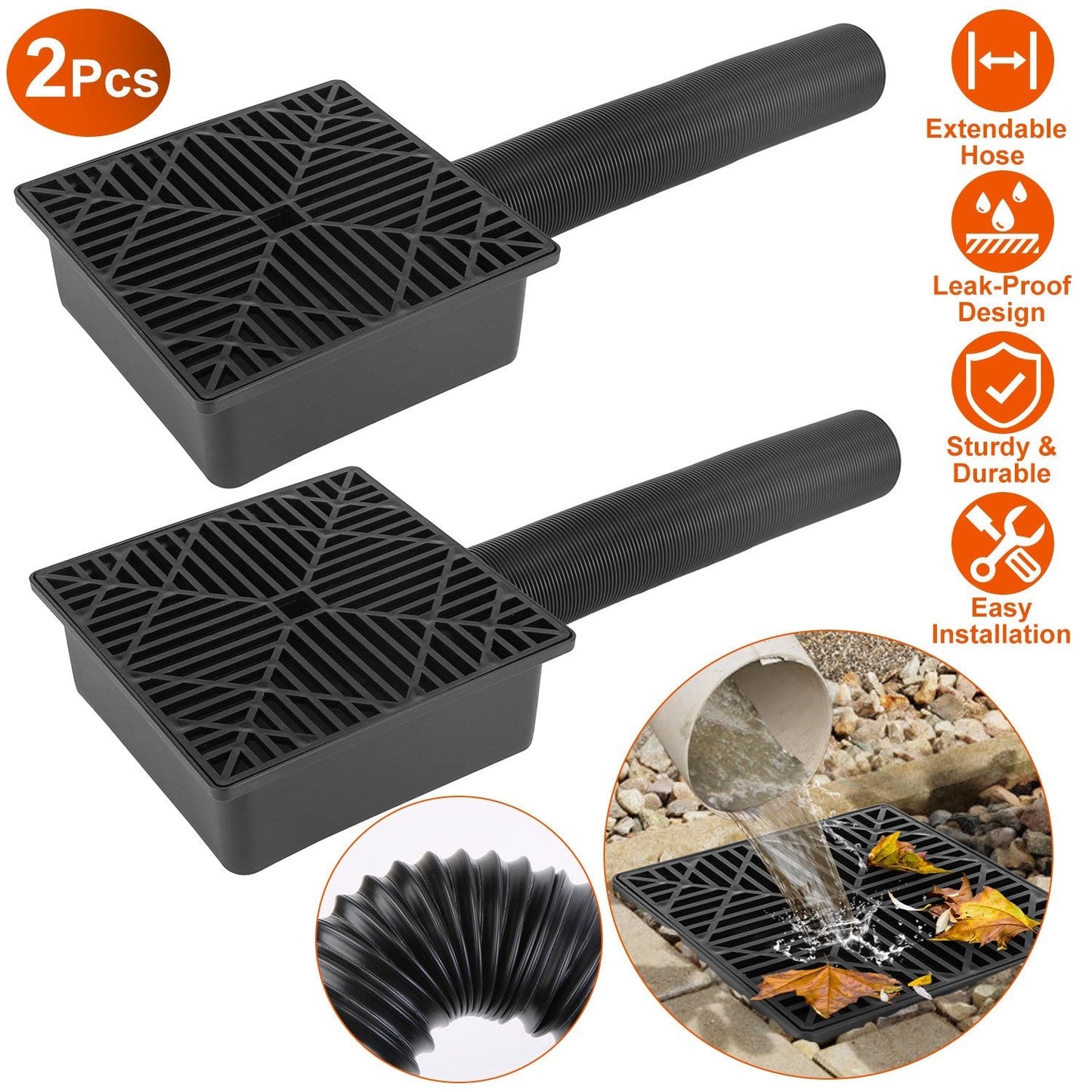 LJG Gutter Downspout Extension with Flexible Hose - 2 Pack