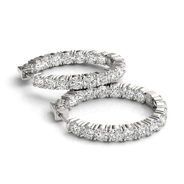 Pendientes de aro de diamante de doble cara en oro blanco de 14k
