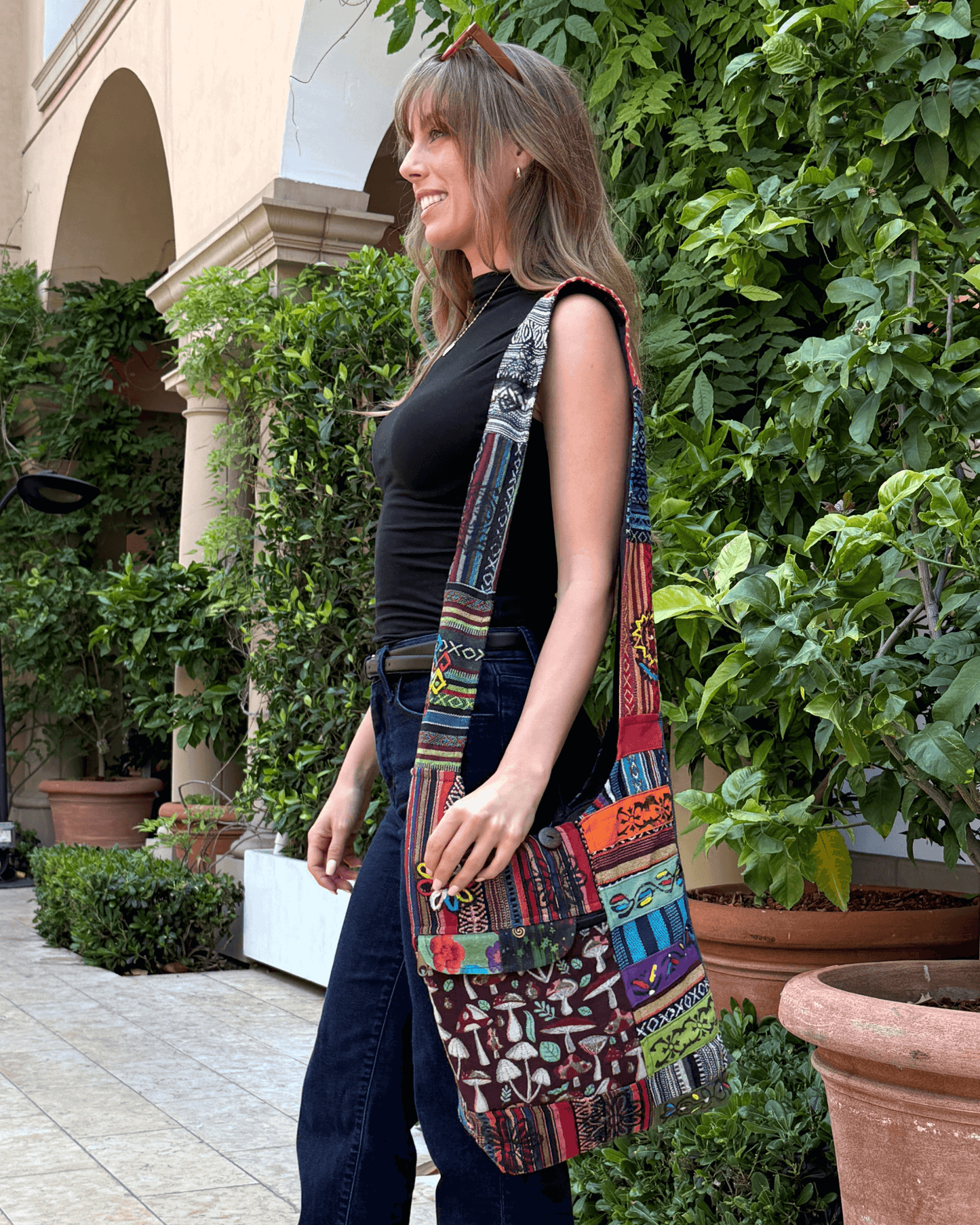 Sac hobo en patchwork à rayures tribales de la collection Kathmandu