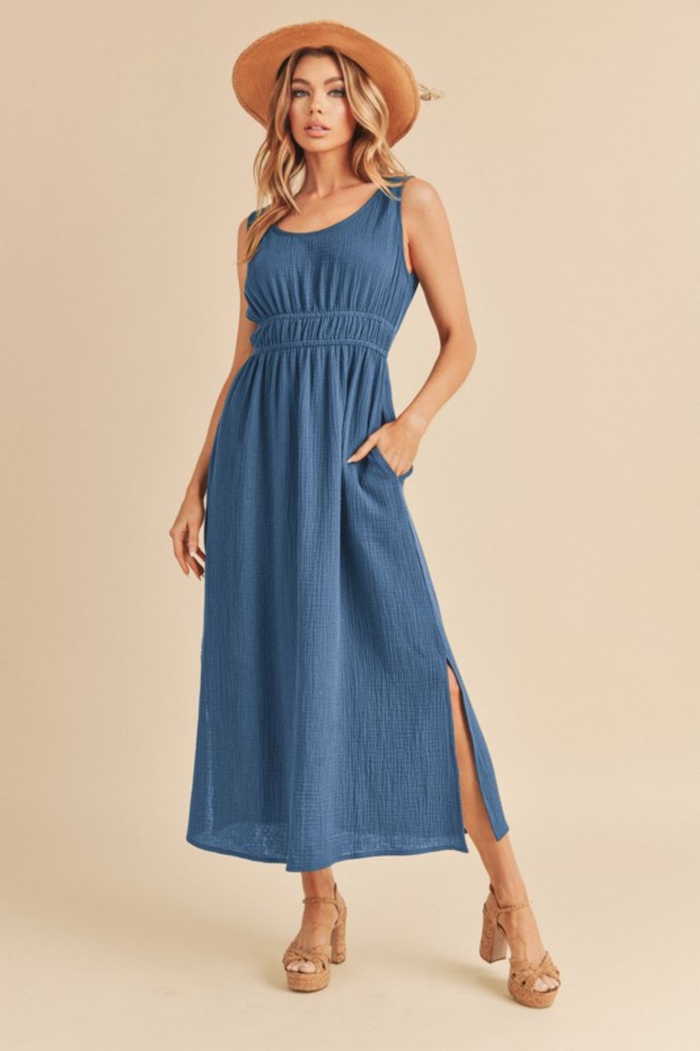 Summer Side Slit Round Neck Sleeveless Tank Dress