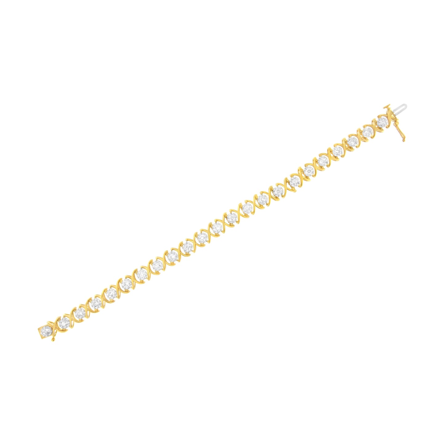 10K Yellow Gold Plated Sterling Silver Diamond XOXO Bracelet - Size 7.25"