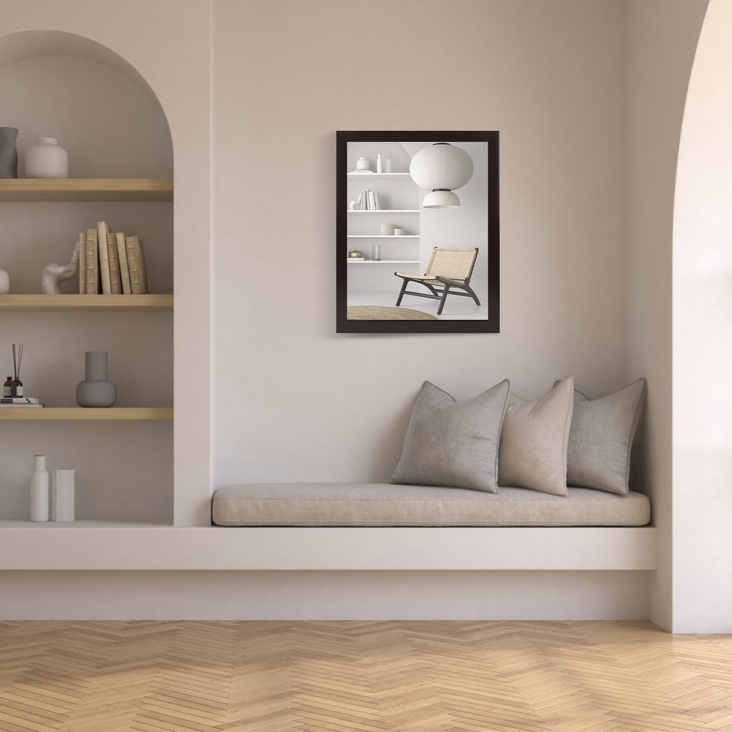 Espejo de Pared Moderno con Marco de Aspecto de Madera