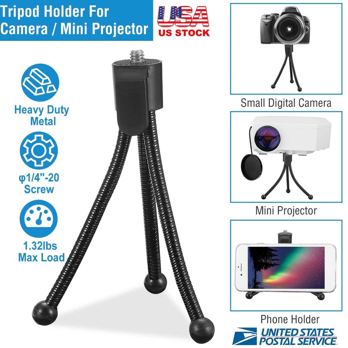 LJG Flexible Tabletop Tripod Stand for Cameras & Mini Projectors