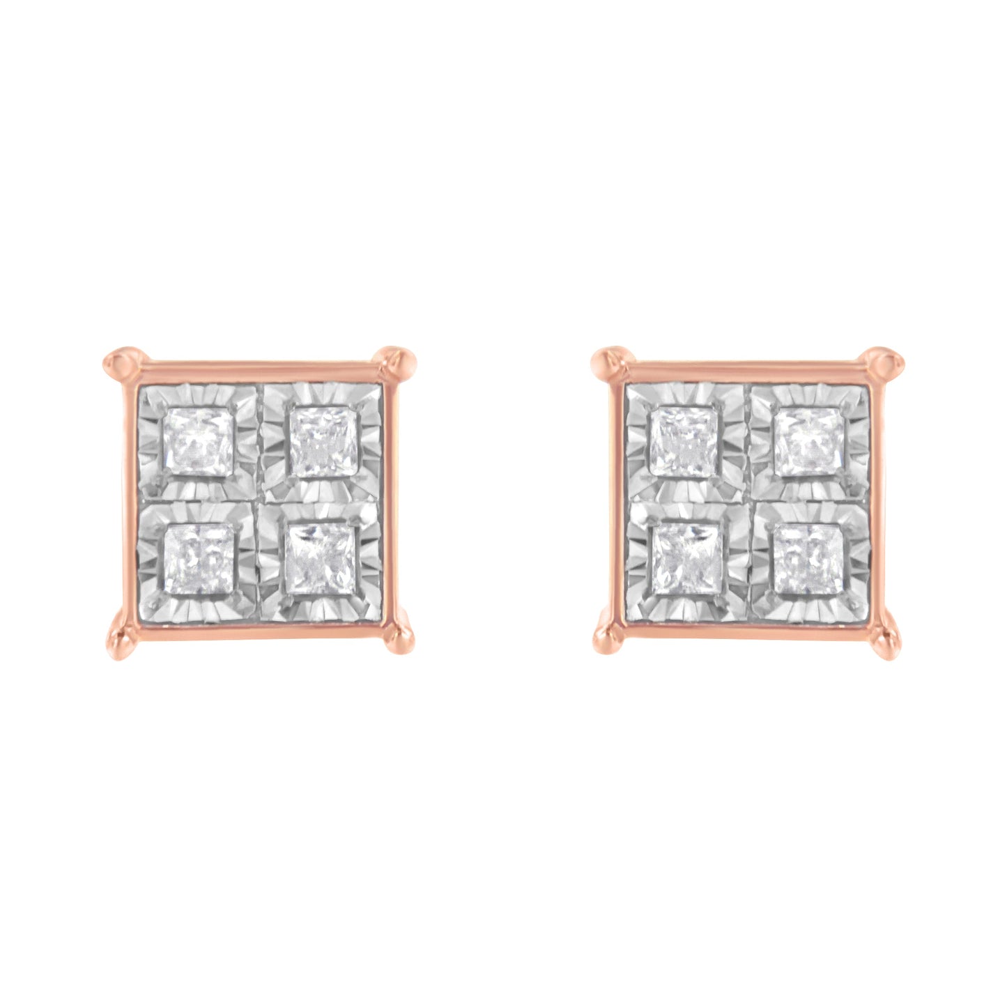 Pendientes de Stud de Compuesto de Diamante de Plata Esterlina Bañada en Oro Rosa