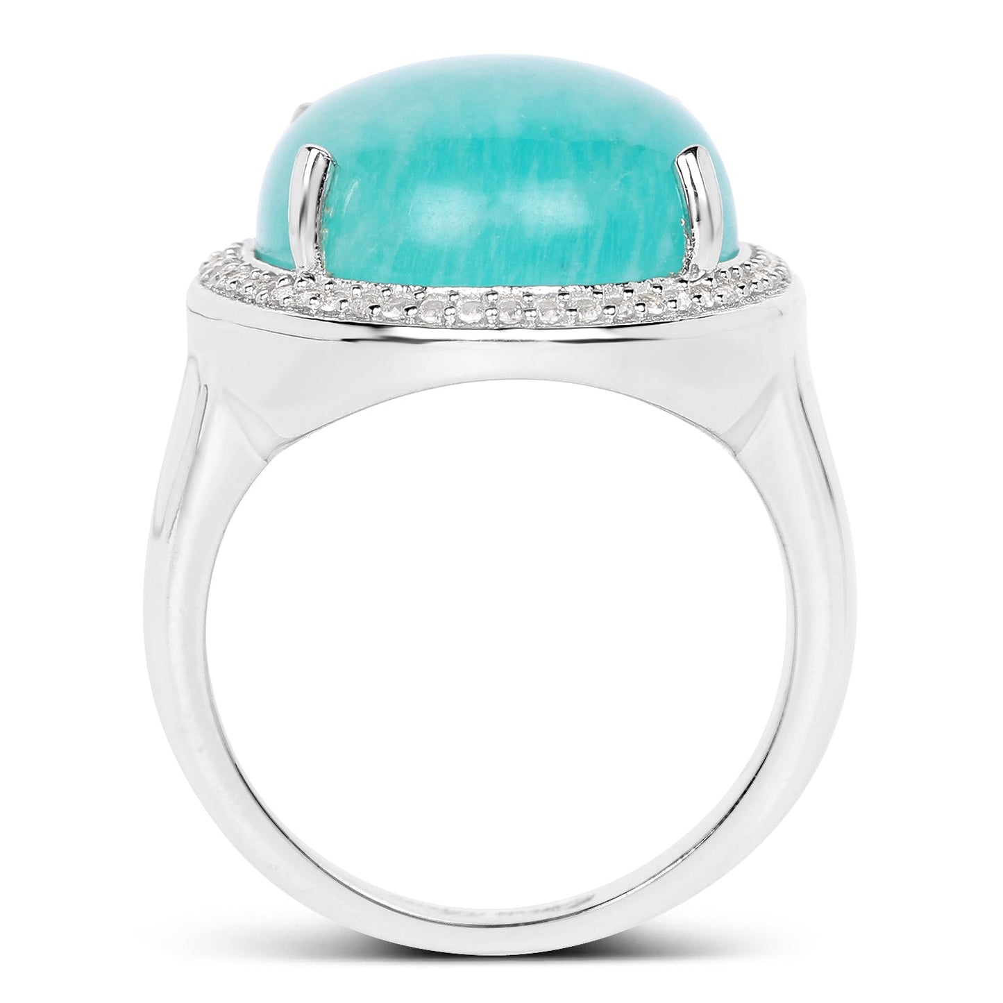 Bague en argent sterling de 15,09 carats en amazonite véritable et topaze blanche